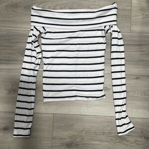 Cotton On Black and White Striped Off-Shoulder Top
